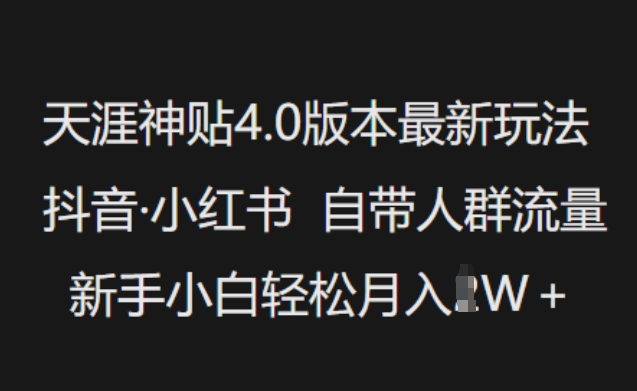天涯神贴4.0版本最新玩法，抖音小红书自带人群流量，新手小白轻松月入过W