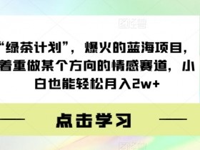 绿茶计划：蓝海情感赛道项目，小白轻松月入2w+实操揭秘-54创业网