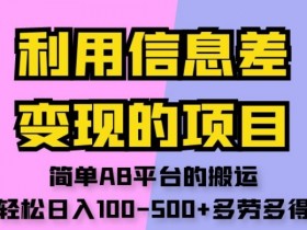 信息差赚钱项目：AB平台搬运日赚500+，简单操作多劳多得-54创业网