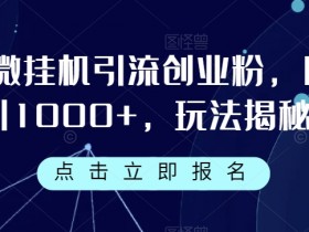 企微自动引流创业粉：日引1000+实操玩法大揭秘-54创业网
