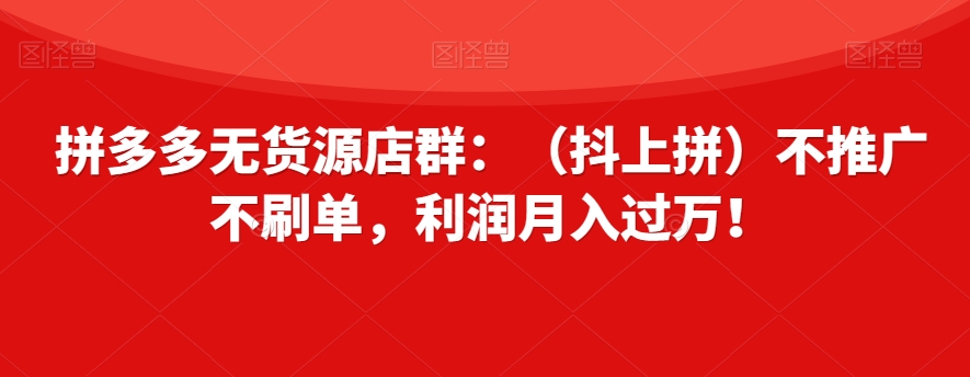 拼多多无货源店群月入过万：抖上拼不推广不刷单暴利玩法揭秘-54创业网
