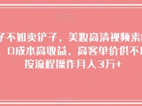 美妆高清视频素材暴利变现：0成本高收益，淘金子不如卖铲子，按流程操作月入3万+-54创业网
