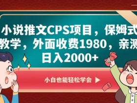 小说推文CPS项目日赚2000+：保姆级教学，1980元课程免费揭秘！-54创业网