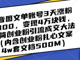 3天涨粉5000变现4万！抖音极简创业粉引流成交大法-54创业网