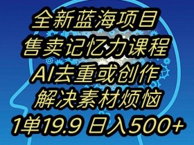 AI记忆力提升蓝海项目：AI去重日赚500+，19.9元一单暴利揭秘-54创业网