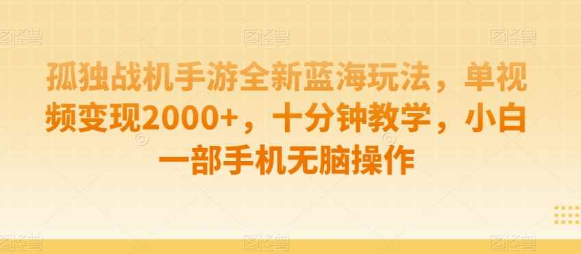 孤独战机手游蓝海玩法：单视频赚2000+，10分钟教学，手机无脑操作-54创业网
