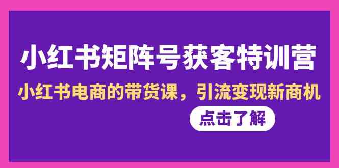 小红书电商带货课：矩阵号获客特训营第10期，引流变现新商机-54创业网