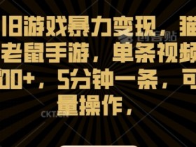 怀旧游戏暴力变现：猫和老鼠手游5分钟1条，单条视频1000+收益，批量操作揭秘-54创业网