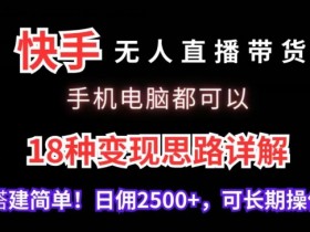 快手无人直播带货：手机电脑通用18种变现方法，日赚2500+实操教程-54创业网