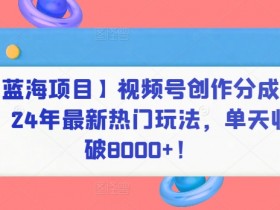 24年视频号创作分成计划：蓝海项目单天收益8000+玩法揭秘-54创业网