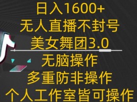 日入1600+无人直播美女舞团3.0：防封号无脑操作，个人工作室皆可赚钱揭秘-54创业网