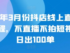 2024年3月抖店直播课程：不拍短视频不直播也能日出100单-54创业网