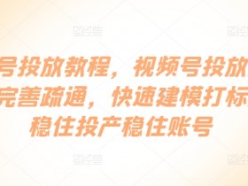 视频号投放教程：从基础认知到快速建模打标签，稳投产稳账号实操指南-54创业网