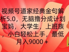 道家经典金句视频号赚钱秘籍：5.0无脑分成计划，新手月入9000+实操大公开-54创业网