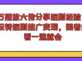 短剧推广变现秘籍：千万播放大佬教你玩转短剧运营，新手3步上手-54创业网