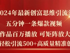 2024创富思维：日引流500+精准创业粉，5分钟打造百万播放爆款作品-54创业网