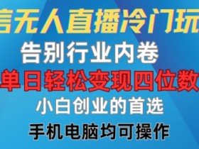 微信无人直播赚钱秘籍：冷门玩法日入四位数，新手创业0门槛暴利揭秘-54创业网