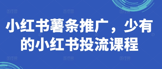 小红书薯条推行，罕见的小红书投流课程
