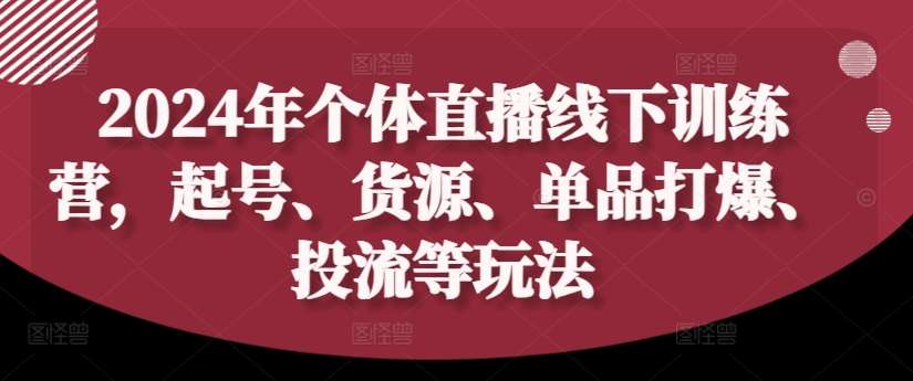 2024个体直播训练营：0基础起号爆单攻略，货源+投流玩法全解析-54创业网