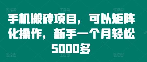 手机搬砖项目：新手月赚5000+，矩阵化操作轻松上手-54创业网
