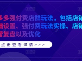 拼多多强付费店群玩法：店铺设置、强付费实操、运营复盘优化指南-54创业网
