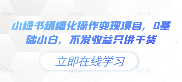 小绿书精细化操作变现项目，0根底小白，不发收益只讲干货