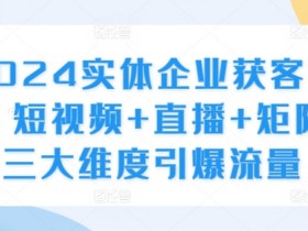 2024实体企业获客实战：短视频+直播+矩阵3大维度引爆流量，快速涨客秘籍-54创业网
