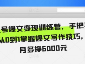 公众号爆文写作变现训练营：0基础掌握爆文技巧，每月多赚6000元-54创业网