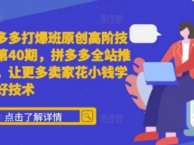 拼多多全站推广高阶技术第40期：花小钱打爆流量，卖家必学实操干货-54创业网