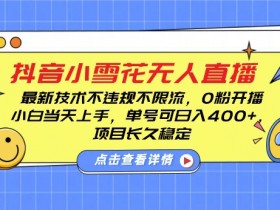 DY小雪花无人直播赚钱吗？0粉开播日入400+，新手单号稳定收益不违规技巧大公开-54创业网