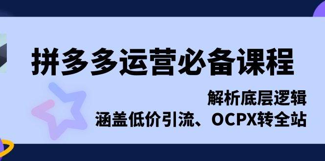 拼多多运营课程：低价引流与OCPX转全站技巧，解析底层逻辑必备课-54创业网