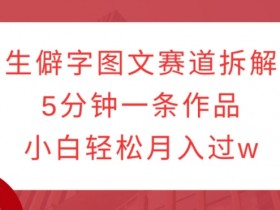 5分钟一条生僻字视频：小白轻松月入过万，图文赛道拆解-54创业网