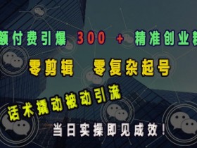 小额创业付费引流：0剪辑3话术当日见效，精准涨粉300+被动变现-54创业网