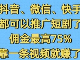 短剧推广赚钱：抖音微信快手佣金75%，一条视频赚2W-54创业网
