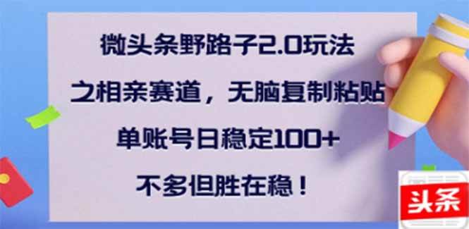 (14334期)微头条野路子2.0玩法之相亲赛道,无脑搬砖复制粘贴,单账号日稳定300+…