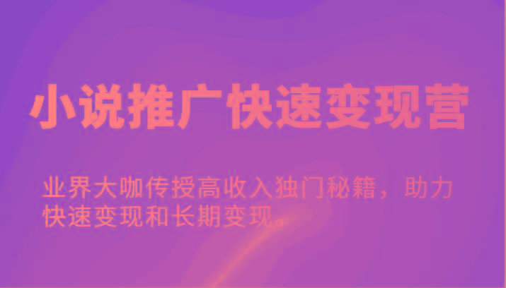小说推广变现技巧：大咖教你高收入秘籍，快速+长期赚钱攻略-54创业网