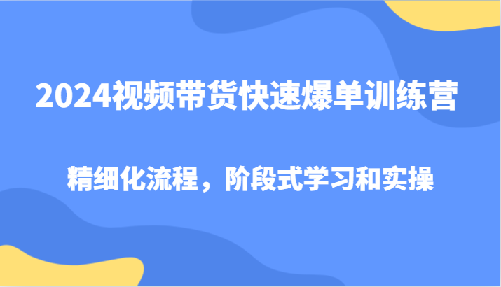 2024视频带货爆单训练营：精细化流程+阶段式学习实操，快速出单-54创业网