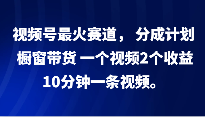 视频号最火赛道：分成计划+橱窗带货，1条视频赚2份收益，10分钟搞定！-54创业网