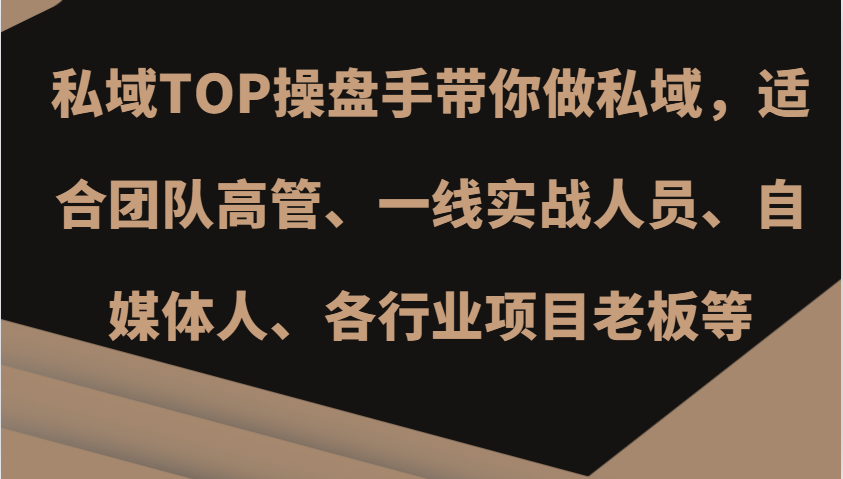 私域运营实战：TOP操盘手教你玩转私域流量，高管/自媒体/老板必学-54创业网