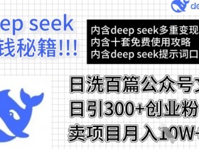 DeepSeek日洗百篇公众号文章：轻松日引300+创业粉，卖项目月入1w+秘籍-54创业网