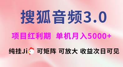 搜狐音频自动运行3.0.可矩阵可放大，独家技术，稳定月入5000+【揭秘】
