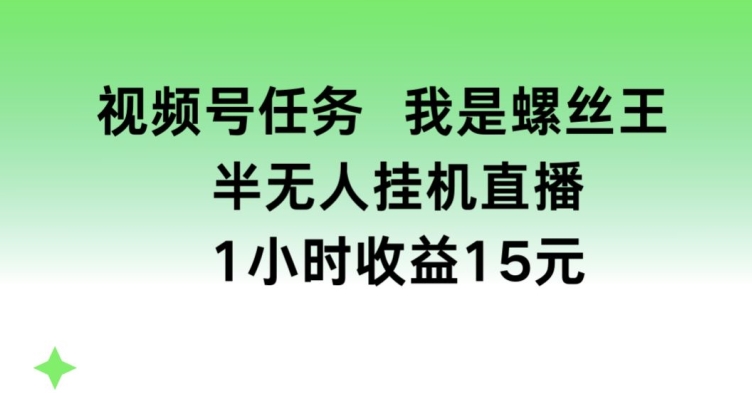 视频号任务，我是螺丝王， 半无人自动运行1小时收益15元【揭秘】