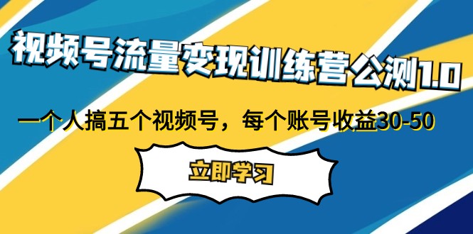视频号流量变现训练营1.0公测：5个账号月入1500+，30-50元单号收益秘籍-54创业网