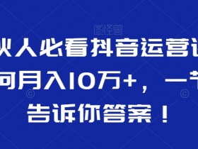 合伙人必看抖音运营课，如何月入10万+，一节课告诉你答案！-54创业网