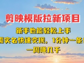 剪映模板拉新项目：新手1周赚几k，1分钟1条作品，免实名快速变现-54创业网