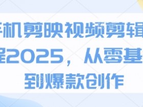 2025手机剪映教程：零基础速成爆款视频剪辑技巧-54创业网