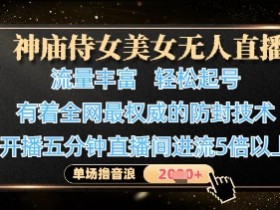 神庙侍女美女直播：防封技术权威，单场音浪1k+，轻松起号无人直播-54创业网