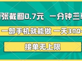 0.7元两张截图！手机接单日赚5张+，无上限1分钟3单【赚钱揭秘】-54创业网