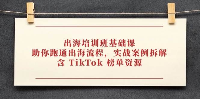 TikTok出海培训班：基础课+实战案例拆解，跑通流程送榜单资源-54创业网