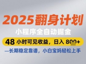 2025翻身计划：全自动掘金小程序48小时赚收益，日入多张+稳定靠谱，小白宝妈轻松上手-54创业网